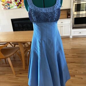 Rickie Freeman for Teri Jon Blue Fit and Flare Midi Dress